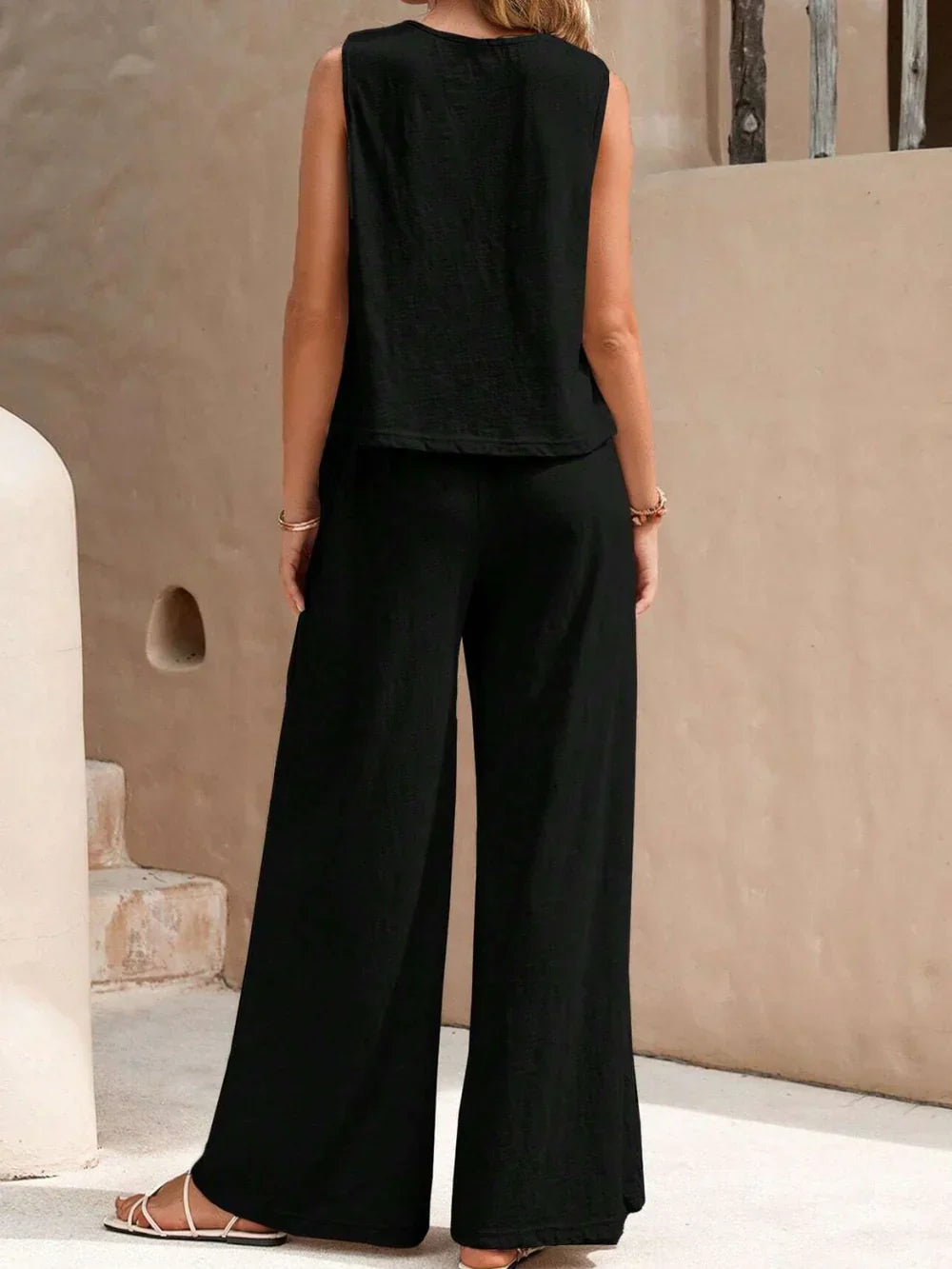 Women’s Two Piece Set with Sleeveless Top and Wide Leg Pants