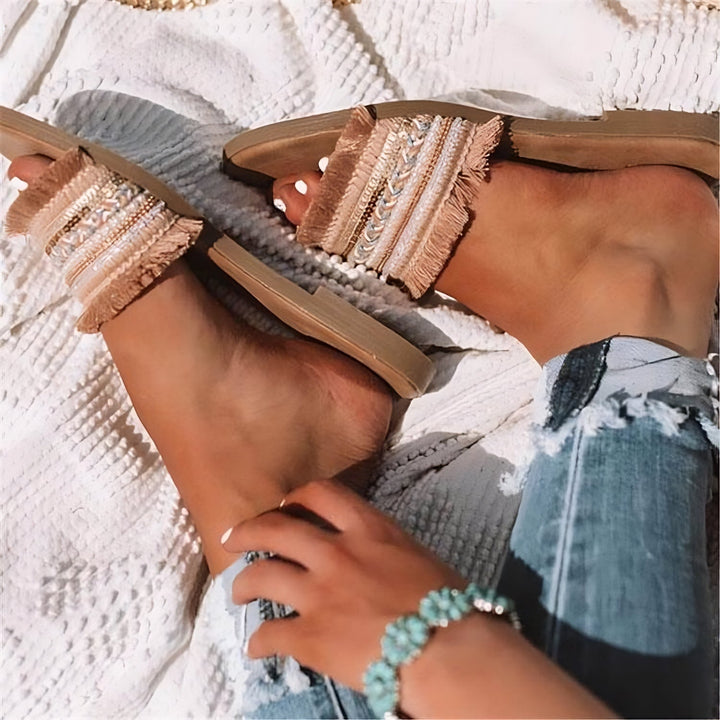 Women’s Flat Boho Sandals with Embellished Strap