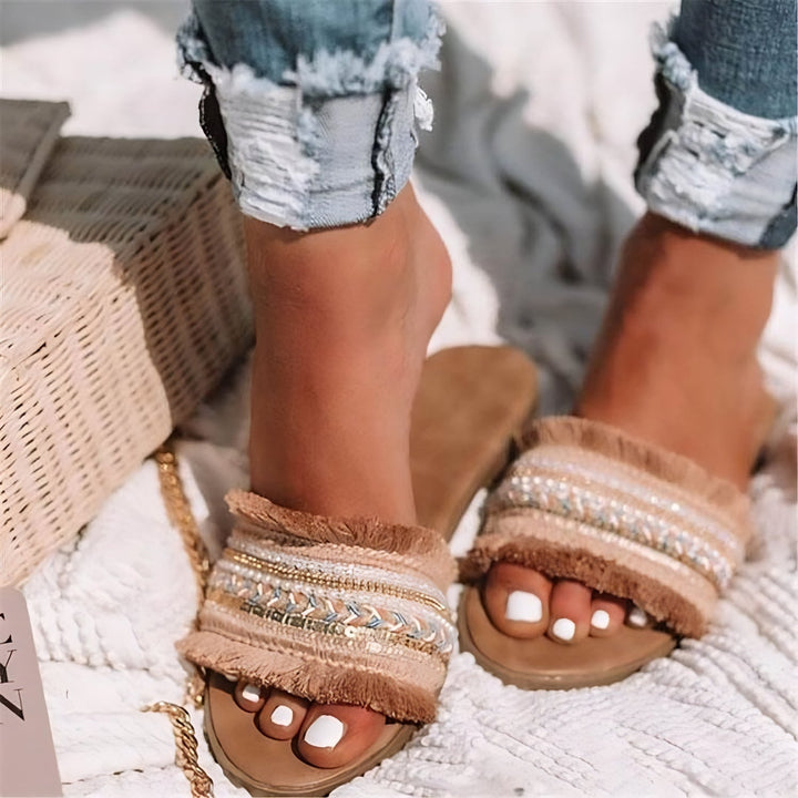 Women’s Flat Boho Sandals with Embellished Strap