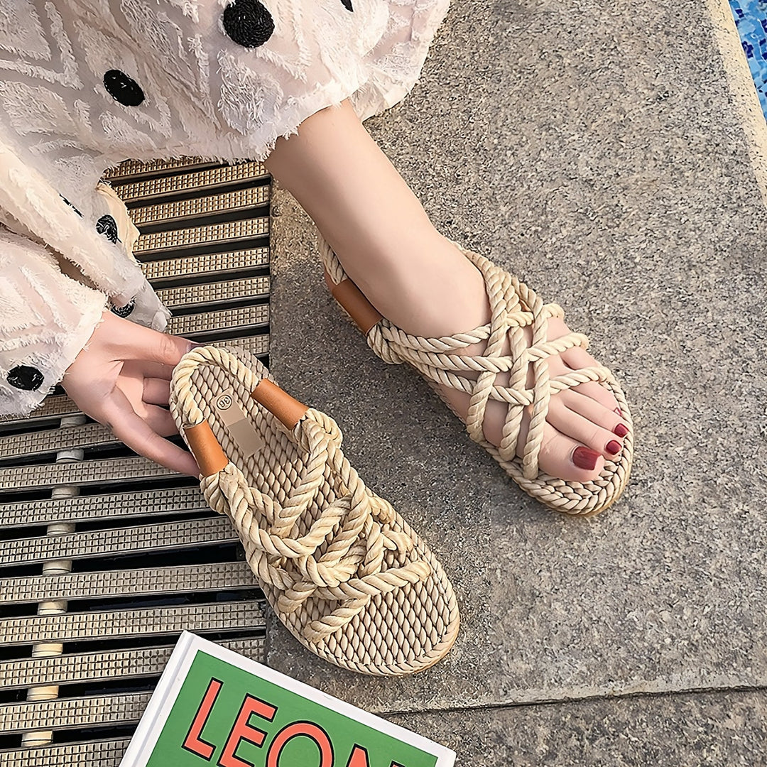 Women’s Braided Rope Sandals with Slip-On Entry