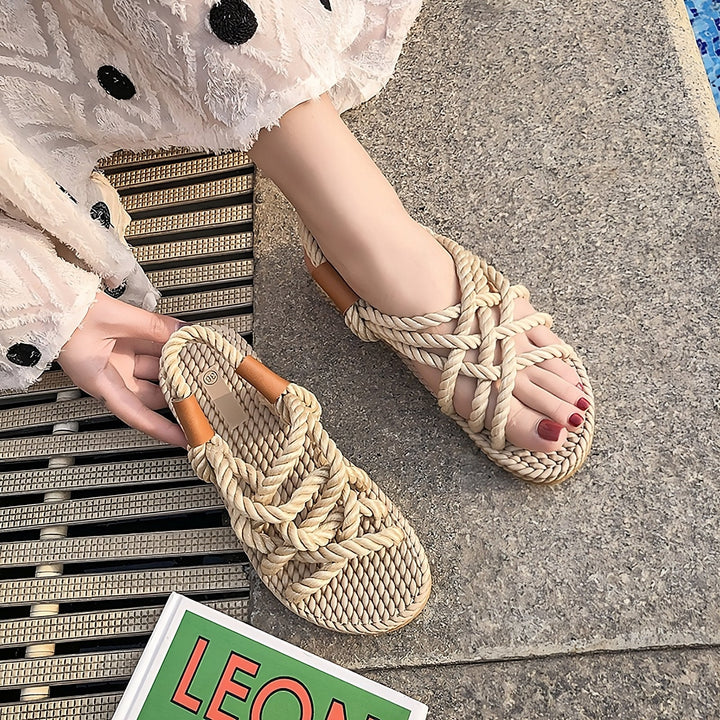 Women’s Braided Rope Sandals with Slip-On Entry
