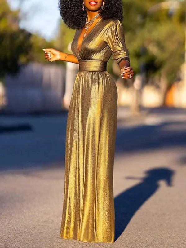 Women’s V-Neck Jumpsuit with Wide Leg