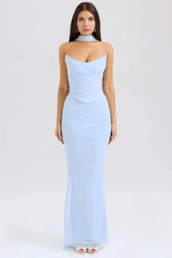 Women’s Strapless Ruched Cocktail Maxi Dress