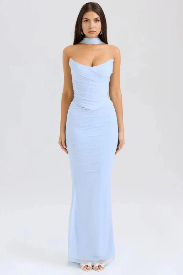 Women’s Strapless Ruched Cocktail Maxi Dress