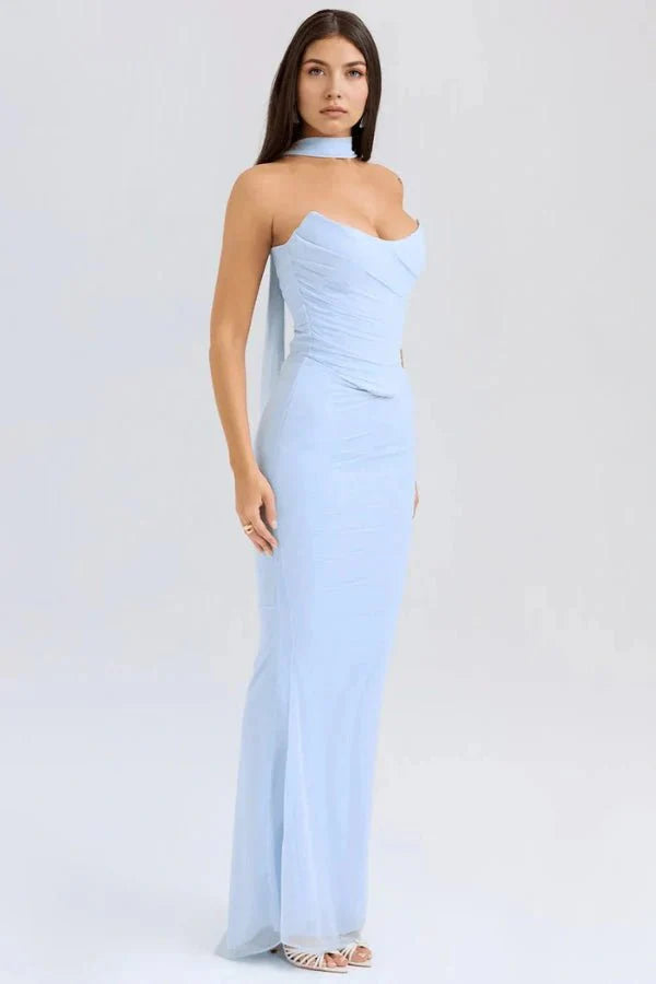 Women’s Strapless Ruched Cocktail Maxi Dress