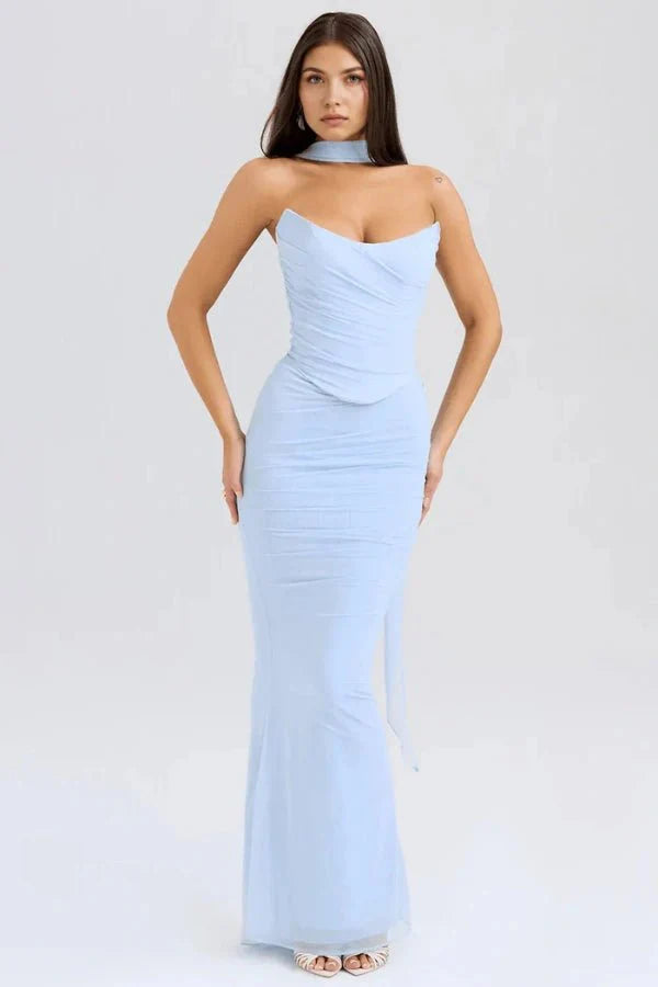 Women’s Strapless Ruched Cocktail Maxi Dress
