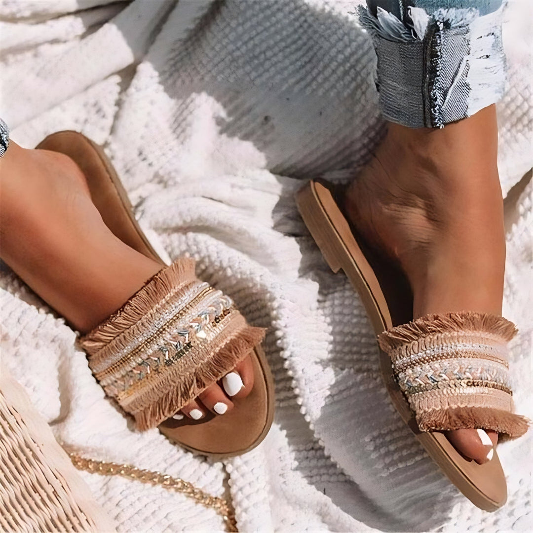Women’s Flat Boho Sandals with Embellished Strap