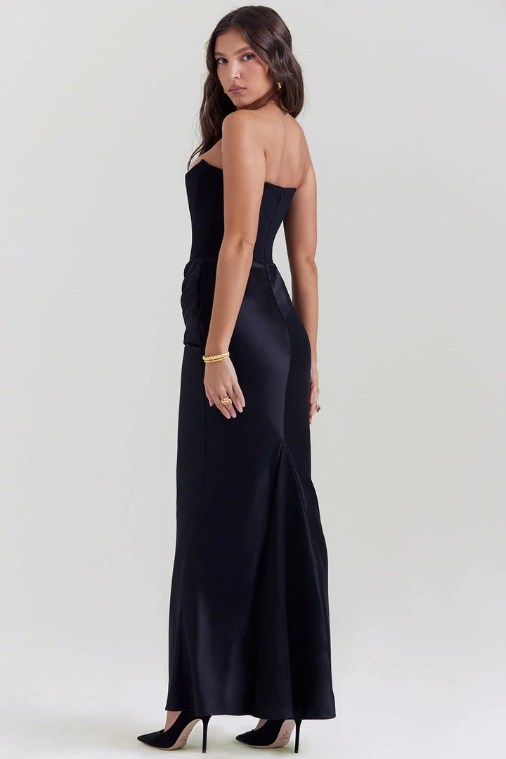 Women’s Strapless Corset Maxi Dress with Draped Hip