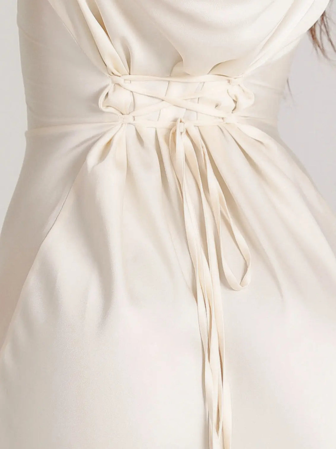 Women’s Satin Lace-Up Waist Maxi Dress with Long Fluted Sleeves