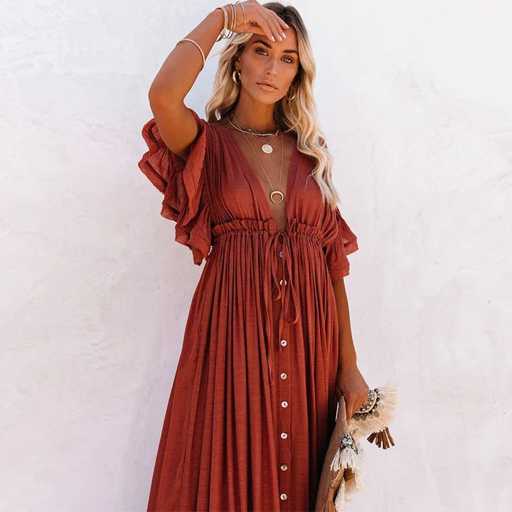 Women’s Boho Button-Front Maxi Dress