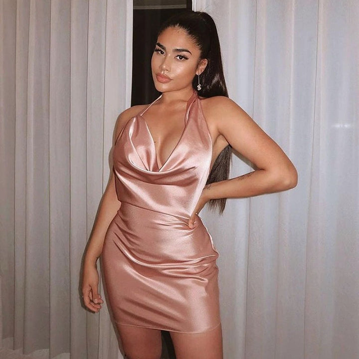 Women’s Halter Cowl-Neck Mini Dress