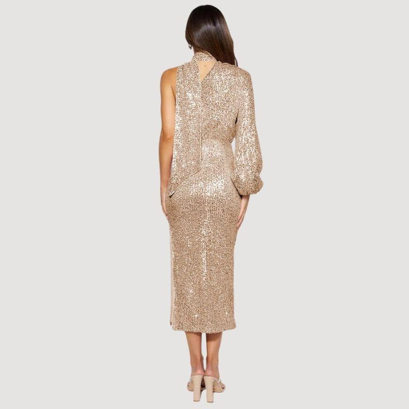 Women’s One-Shoulder Sequin Midi Dress with Side Split