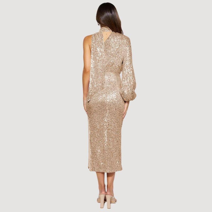 Women’s One-Shoulder Sequin Midi Dress with Side Split