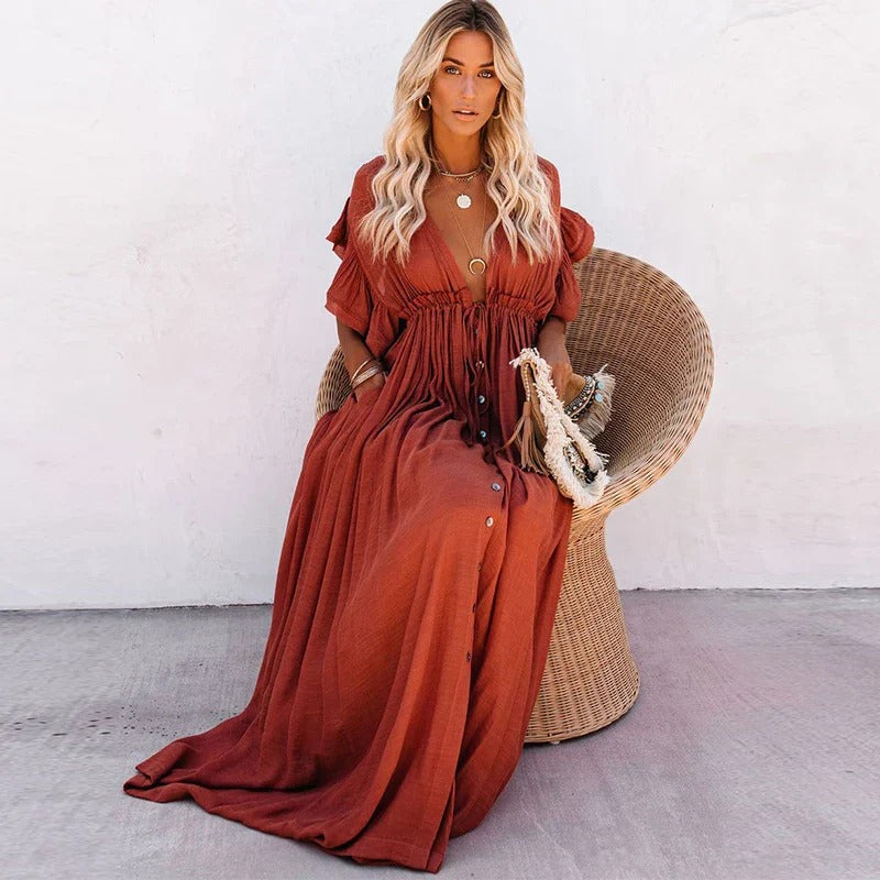 Women’s Boho Button-Front Maxi Dress