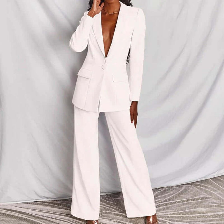 Women’s Single-Button Blazer and Wide-Leg Trousers Set