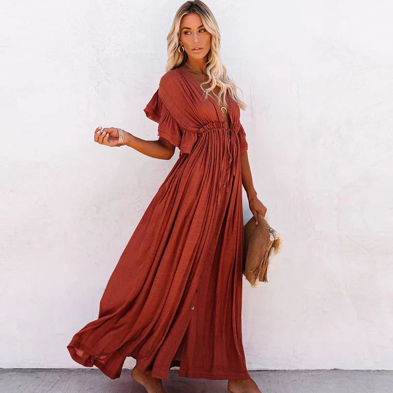 Women’s Boho Button-Front Maxi Dress