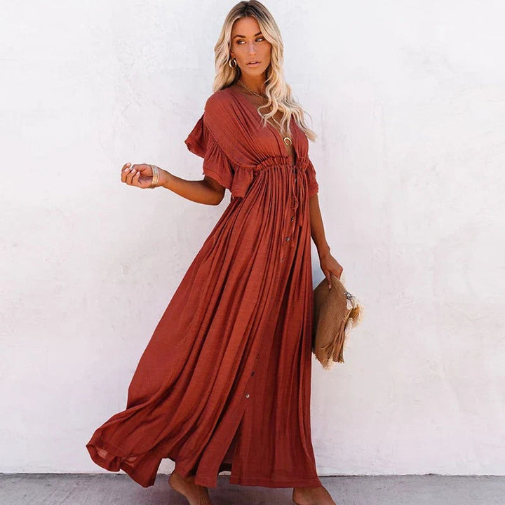 Women’s Boho Button-Front Maxi Dress