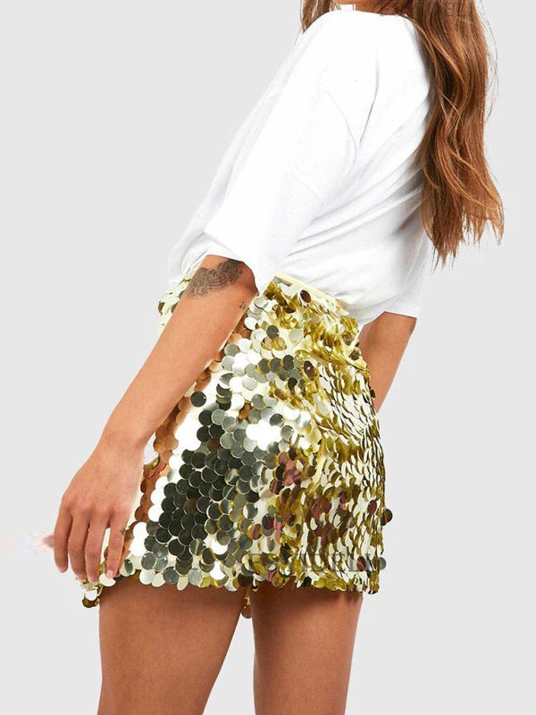 Women’s Sequin Mini Skirt with Elastic Waist