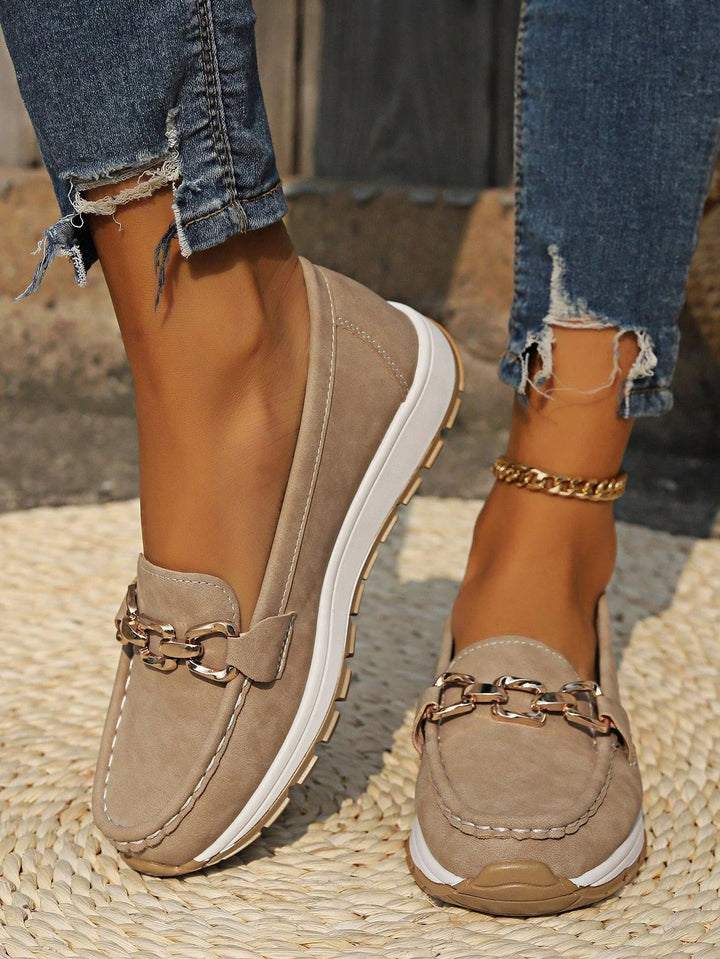 Women’s Slip-On Loafers with Buckle Accent