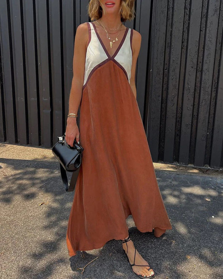 Women’s Colourblock V-Neck Maxi Dress
