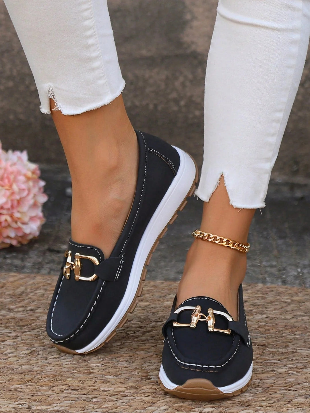 Women’s Slip-On Loafers with Buckle Accent