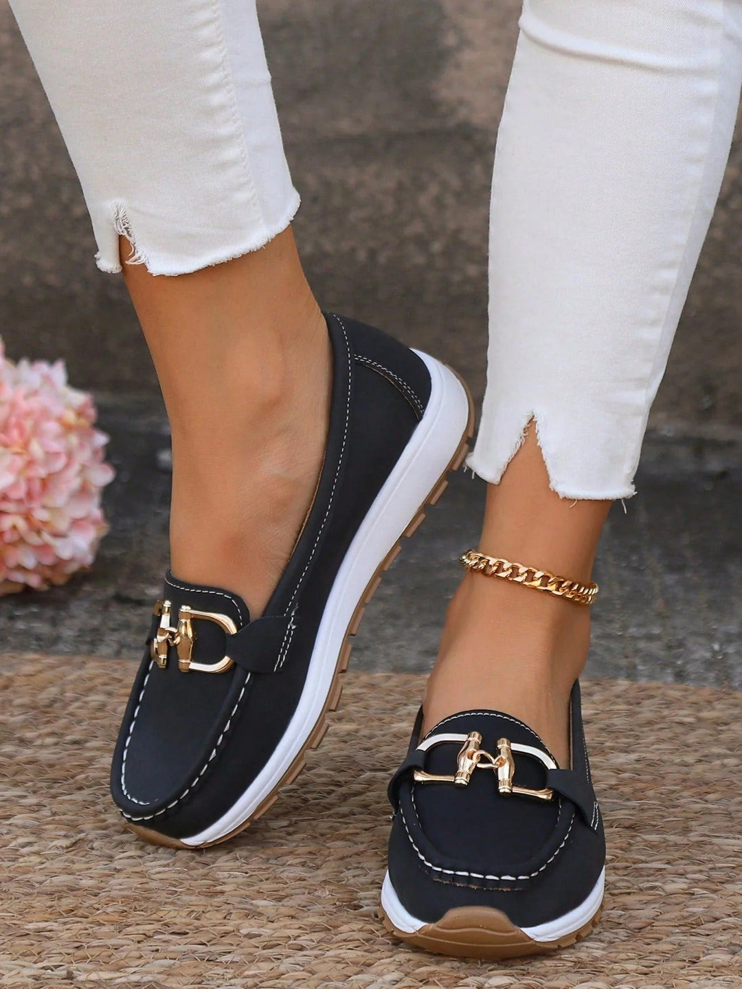 Women’s Slip-On Loafers with Buckle Accent