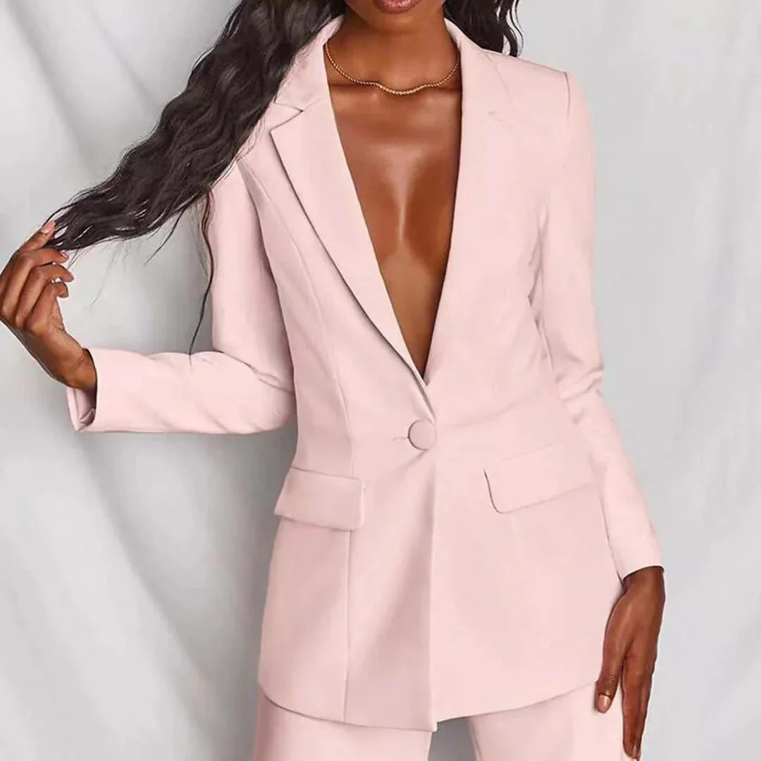 Women’s Single-Button Blazer and Wide-Leg Trousers Set