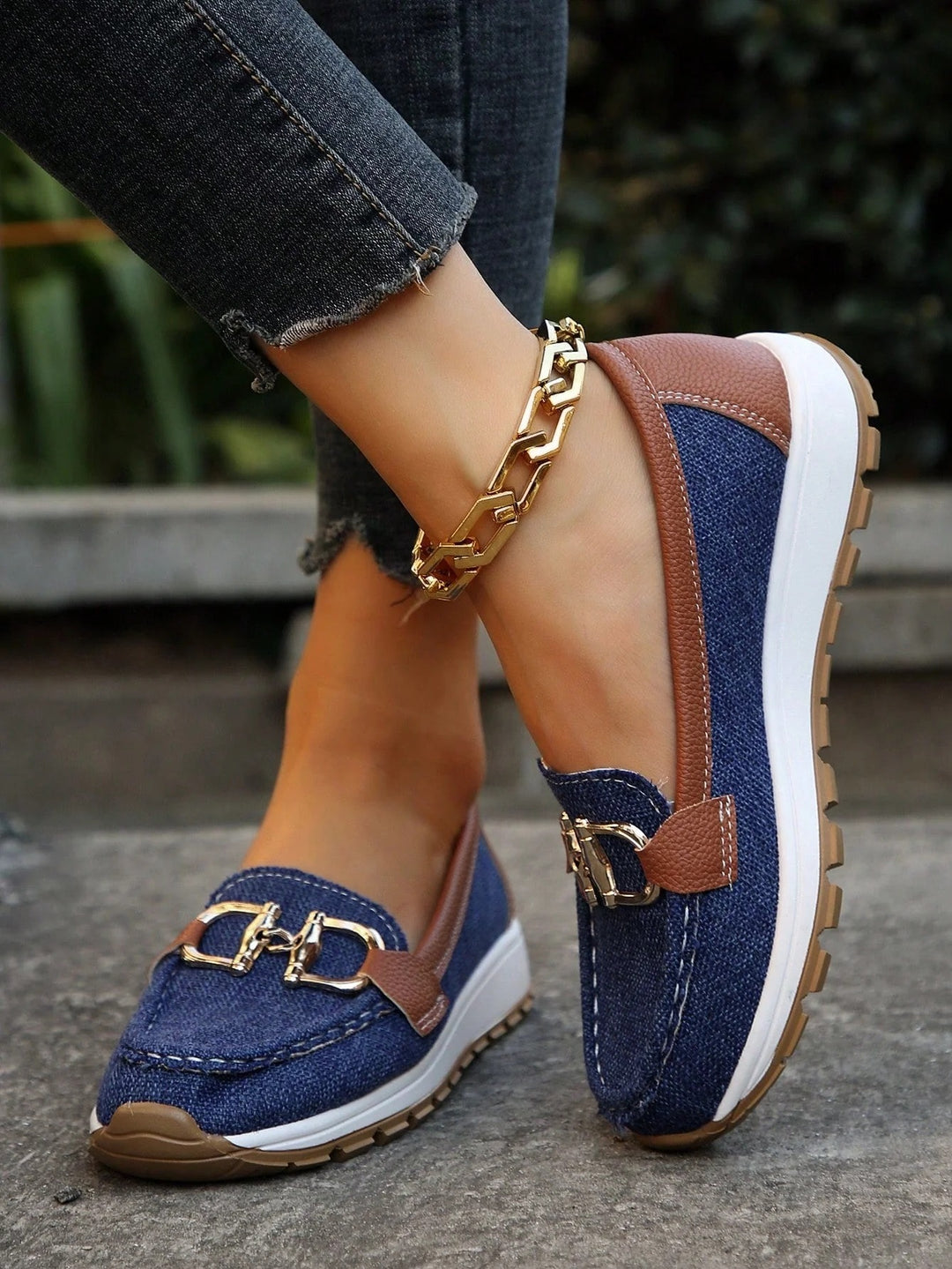 Women’s Slip-On Loafers with Buckle Accent