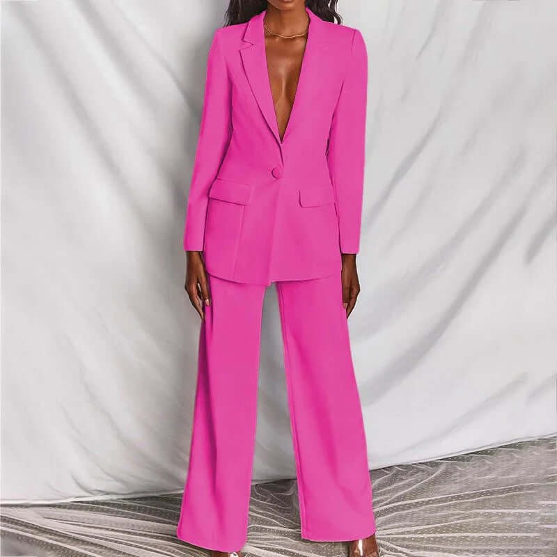 Women’s Single-Button Blazer and Wide-Leg Trousers Set