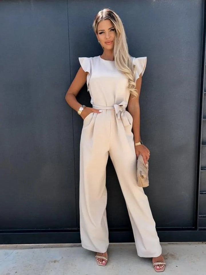 Women’s Flutter Sleeve Jumpsuit with Tie Belt