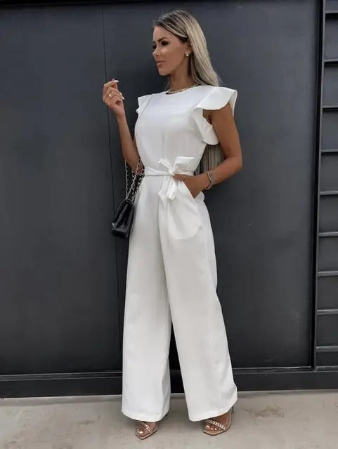 Women’s Flutter Sleeve Jumpsuit with Tie Belt