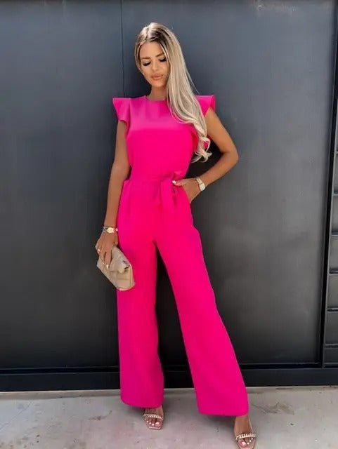 Women’s Flutter Sleeve Jumpsuit with Tie Belt