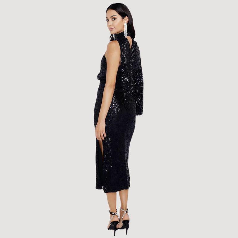 Women’s One-Shoulder Sequin Midi Dress with Side Split