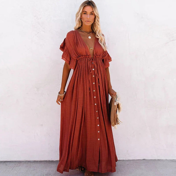 Women’s Boho Button-Front Maxi Dress