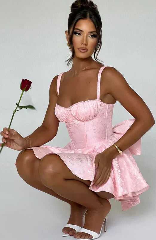 Women’s Sweetheart Corset Mini Dress with Bow Back