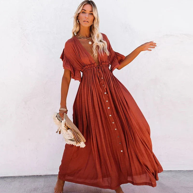 Women’s Boho Button-Front Maxi Dress