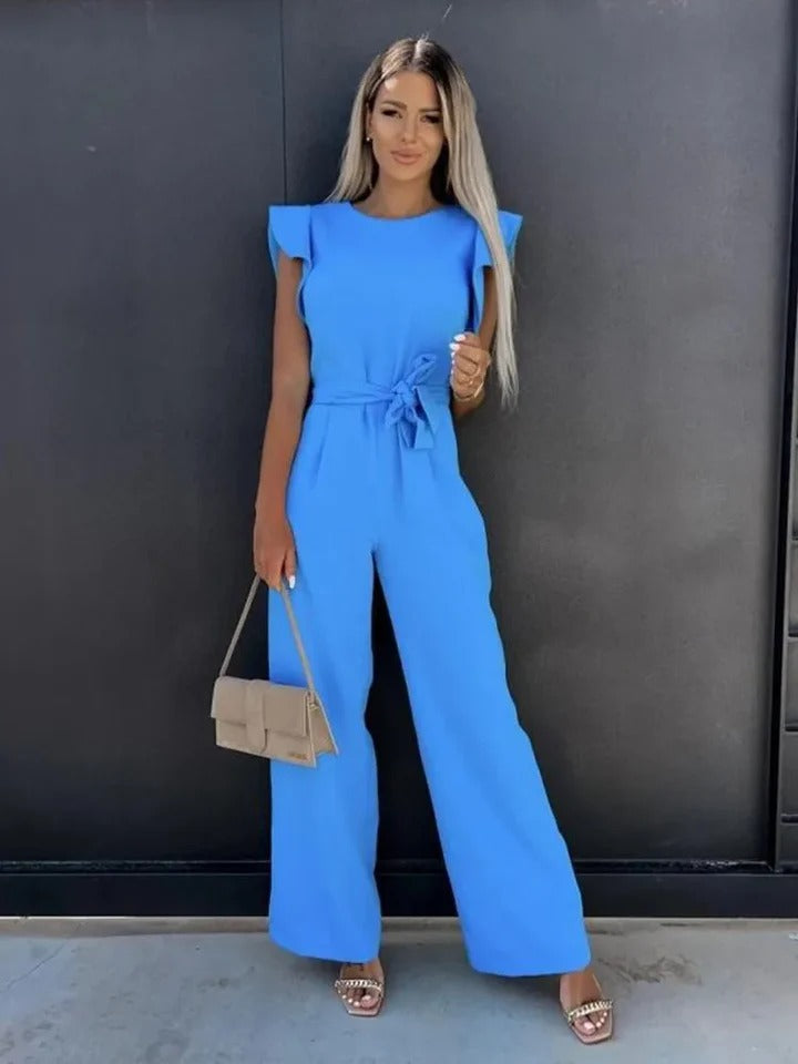 Women’s Flutter Sleeve Jumpsuit with Tie Belt