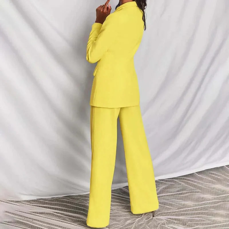 Women’s Single-Button Blazer and Wide-Leg Trousers Set