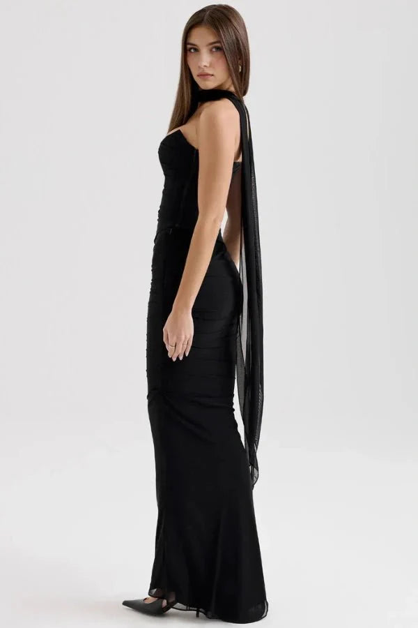 Women’s Strapless Ruched Cocktail Maxi Dress