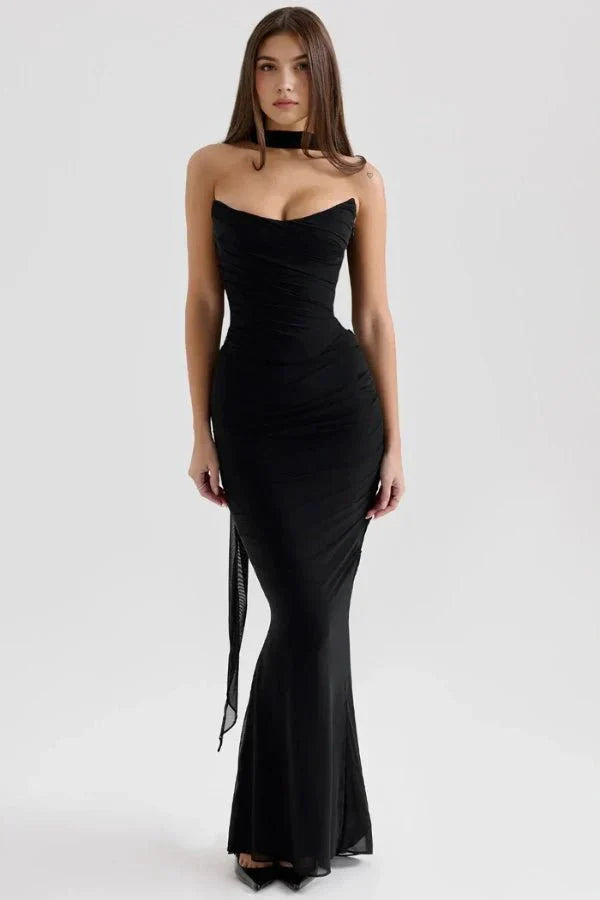 Women’s Strapless Ruched Cocktail Maxi Dress
