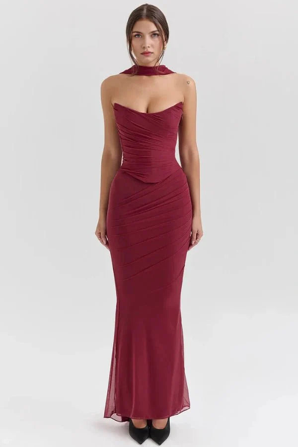Women’s Strapless Ruched Cocktail Maxi Dress