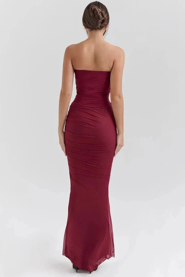 Women’s Strapless Ruched Cocktail Maxi Dress