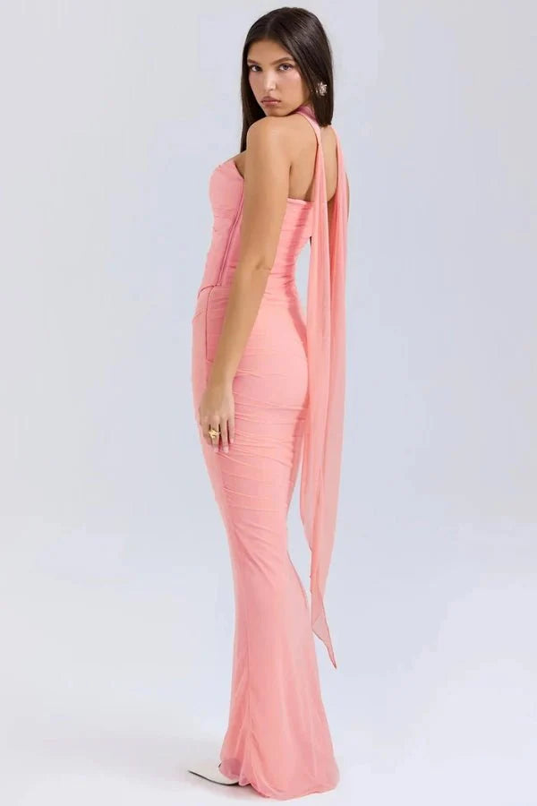Women’s Strapless Ruched Cocktail Maxi Dress