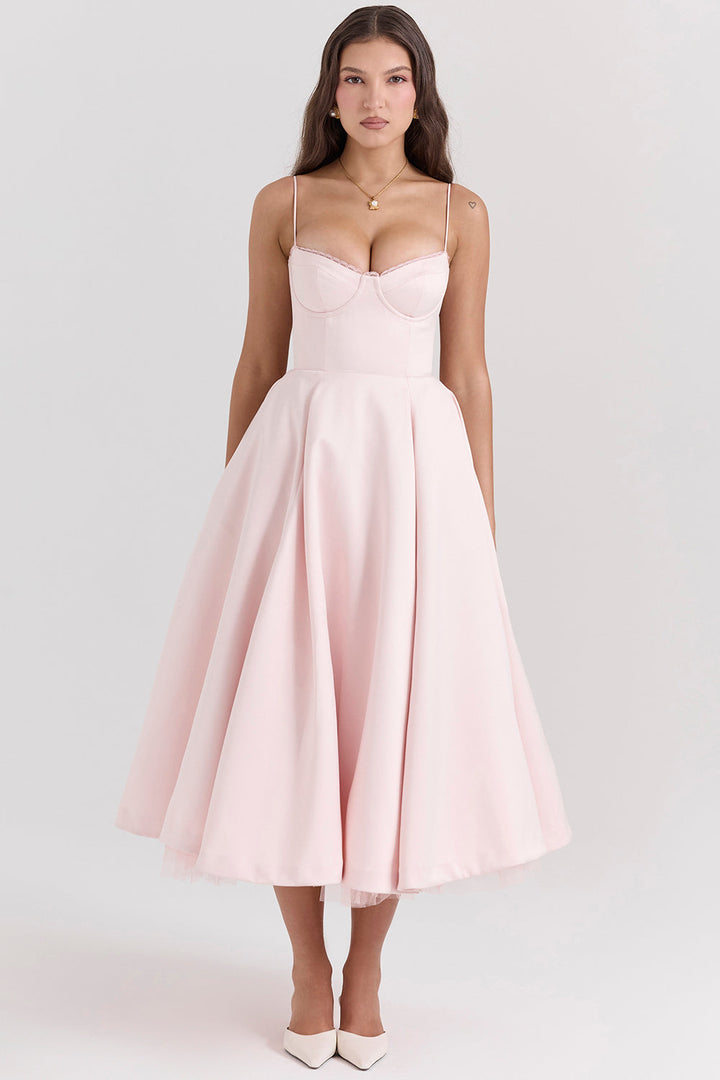 Women’s Sweetheart Corset Midi Dress with Pockets
