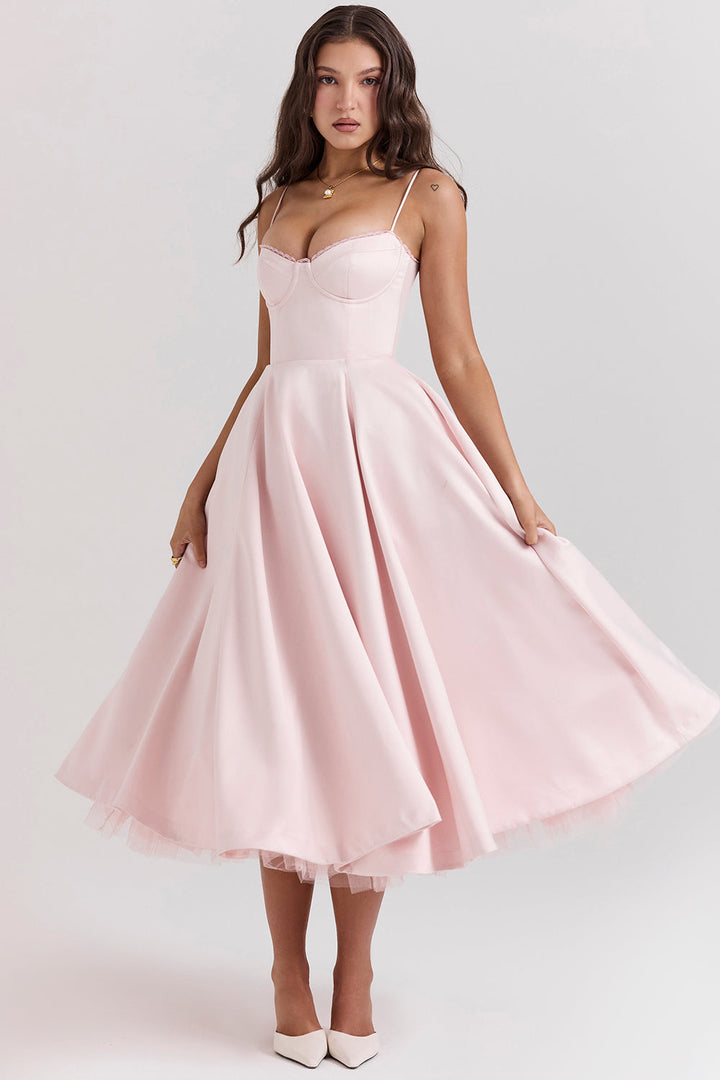 Women’s Sweetheart Corset Midi Dress with Pockets