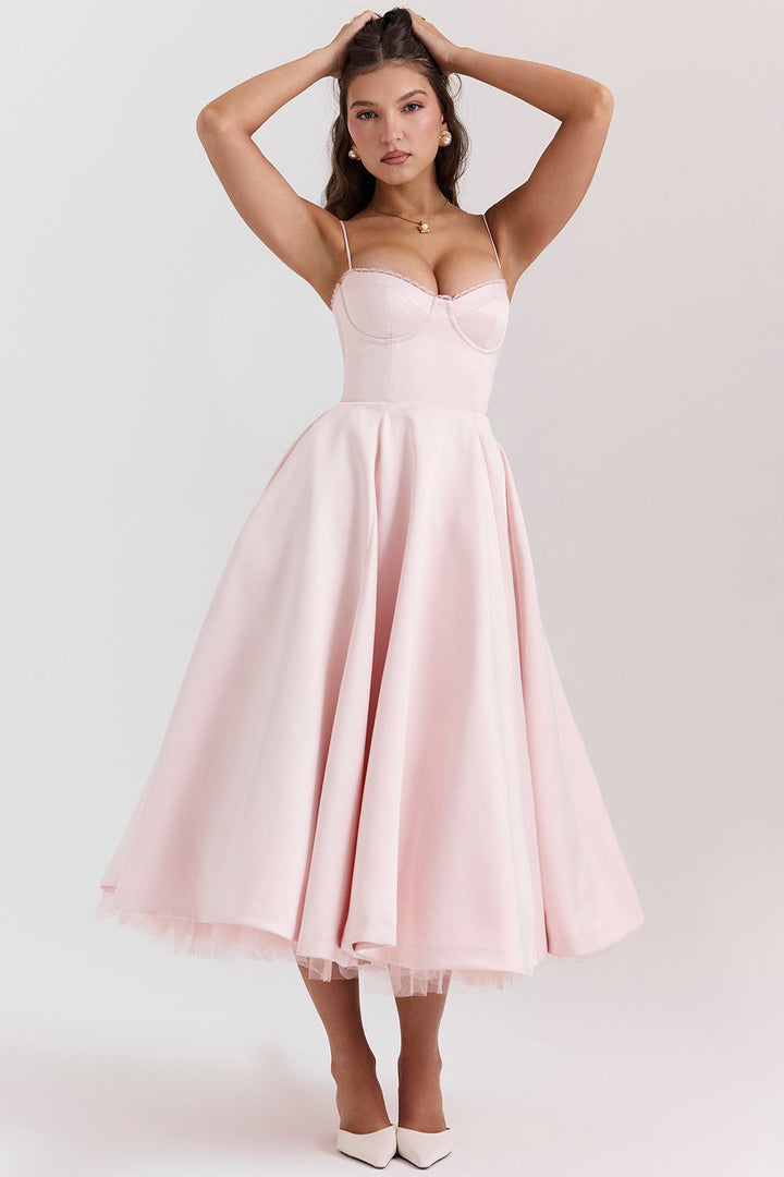 Women’s Sweetheart Corset Midi Dress with Pockets