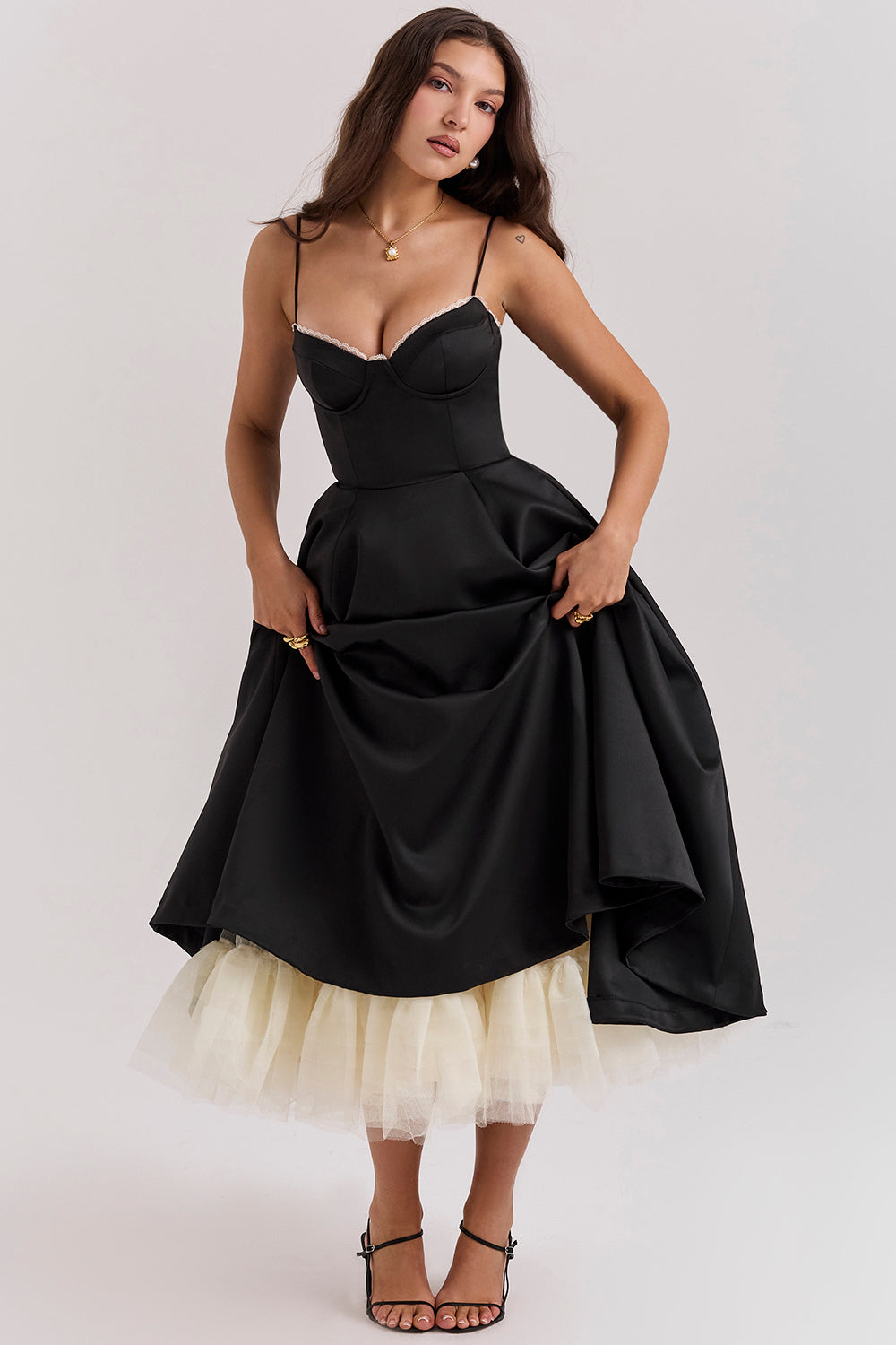 Women’s Sweetheart Corset Midi Dress with Pockets