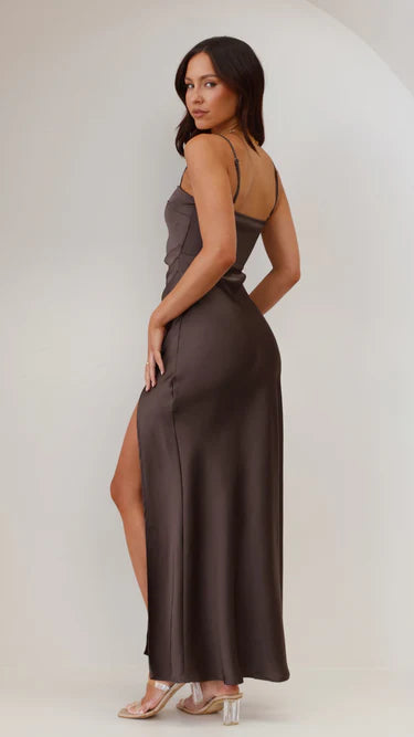 Women’s Satin Cocktail Maxi Dress with Side Split