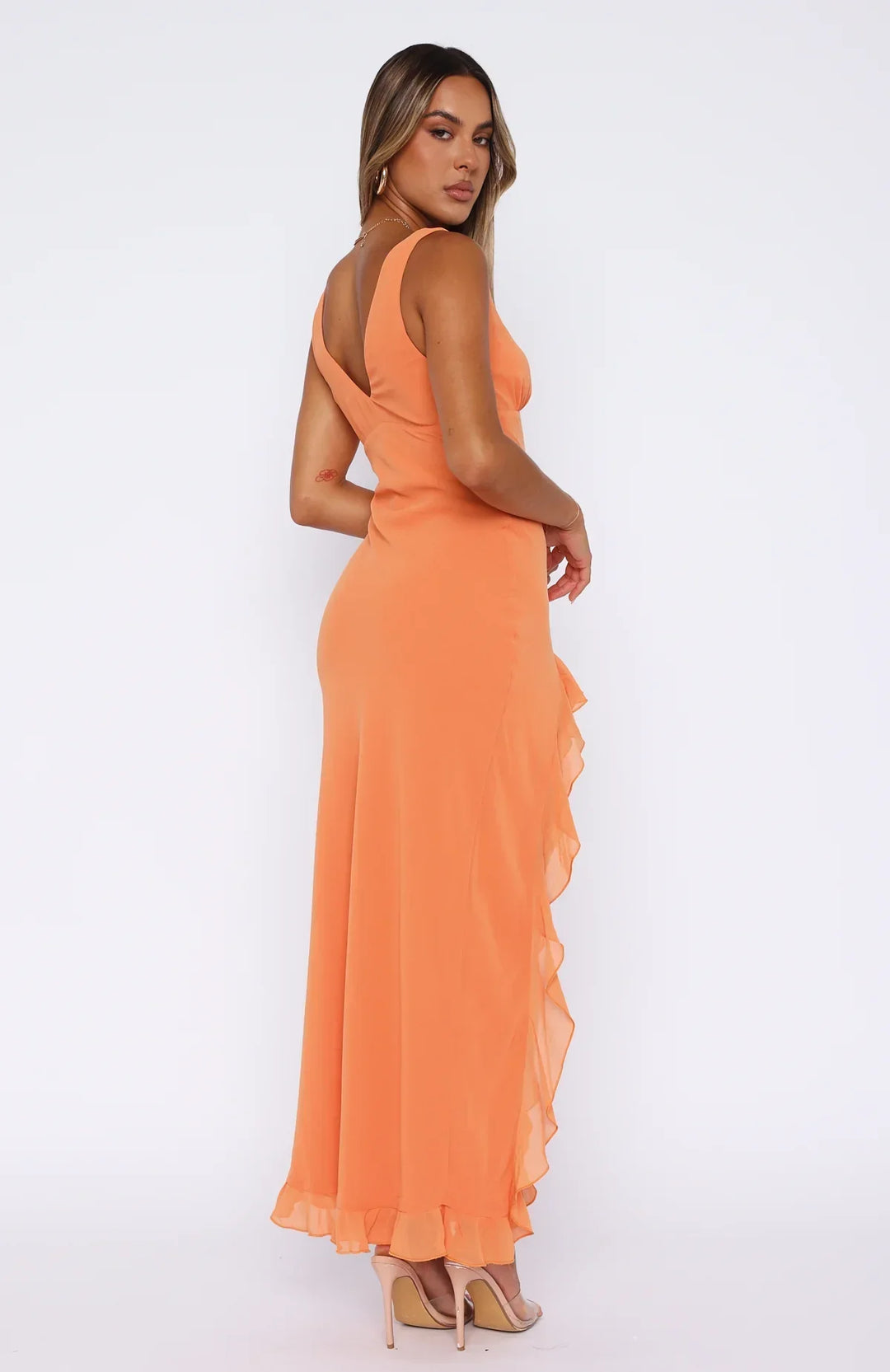 Women’s Ruffle V-Neck Maxi Dress with Side Split