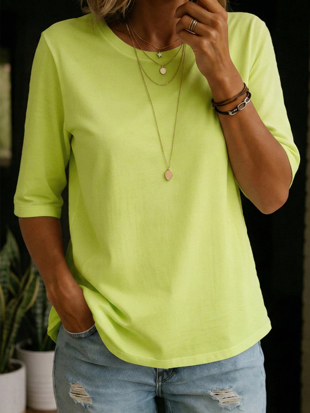 Women's Crew Neck with 3/4 Sleeve T-Shirt Top